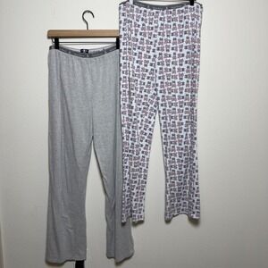 Psycho‎ Bunny Women Pajama Pants Set 2 Pairs Lounge Sleepwear Grey American Flag